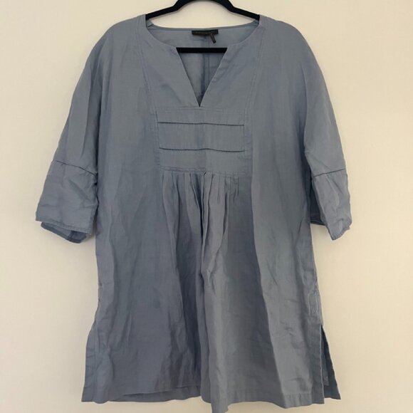 Donna Karan Light Blue Short Sleeved Linen Mini Dress Medium - Picture 1 of 4